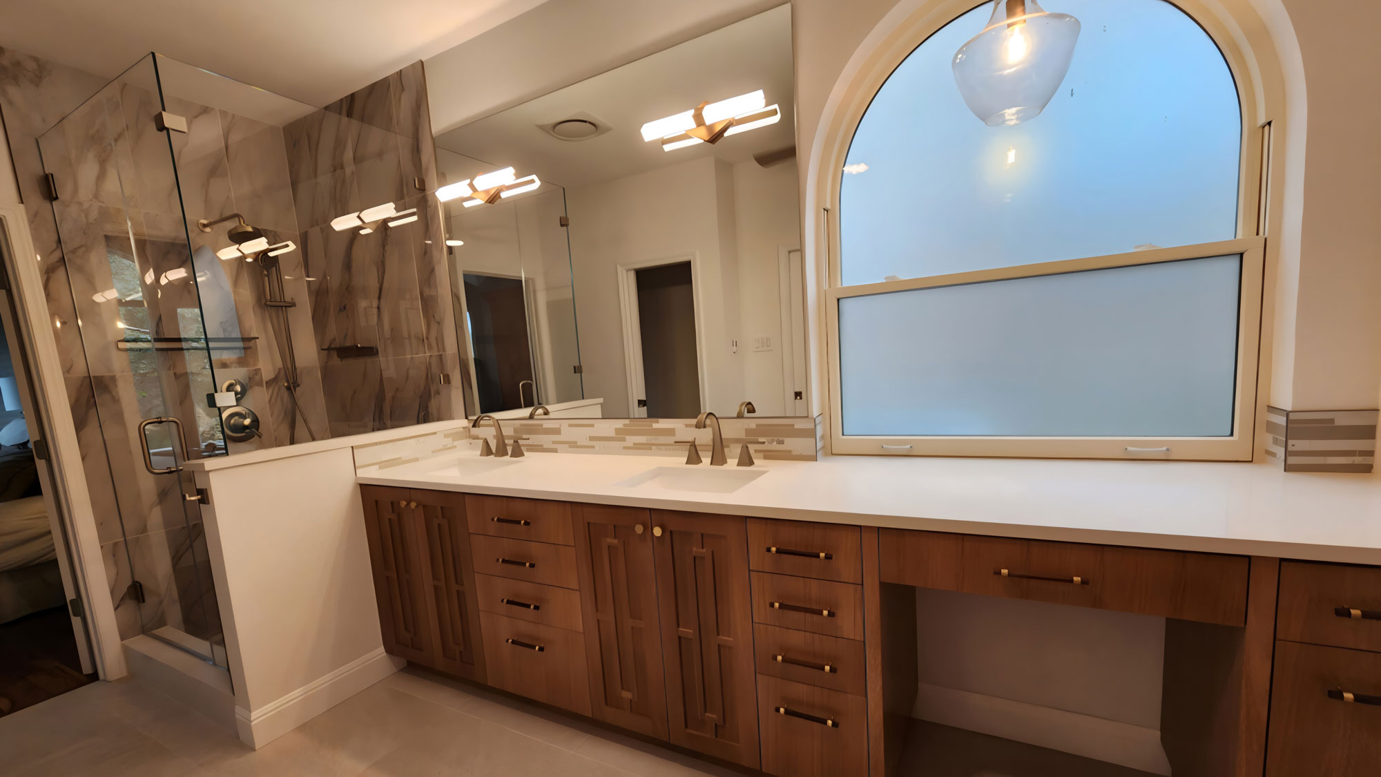 Double vanity with makeup area