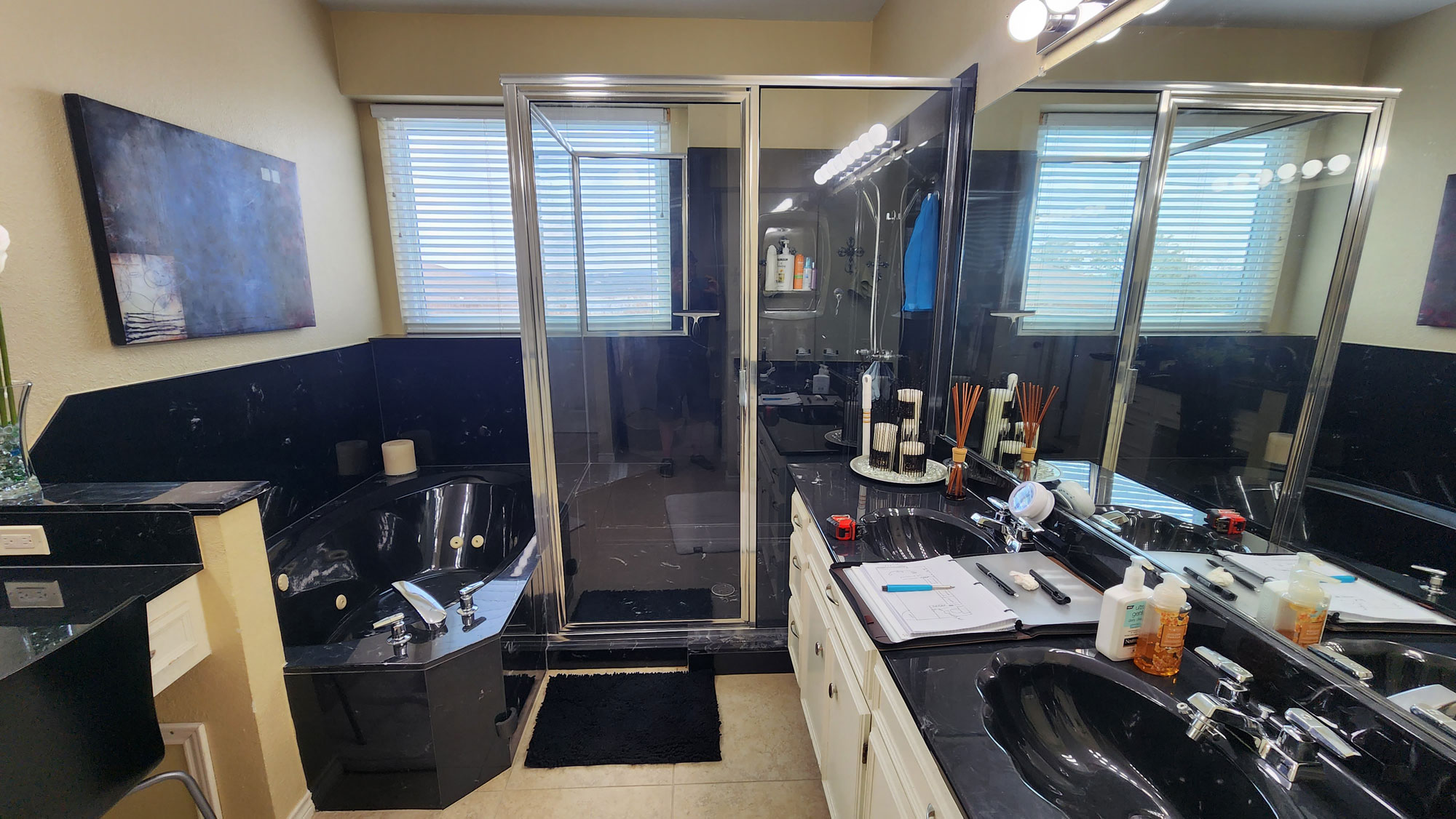 Old cultured marble black bathroom