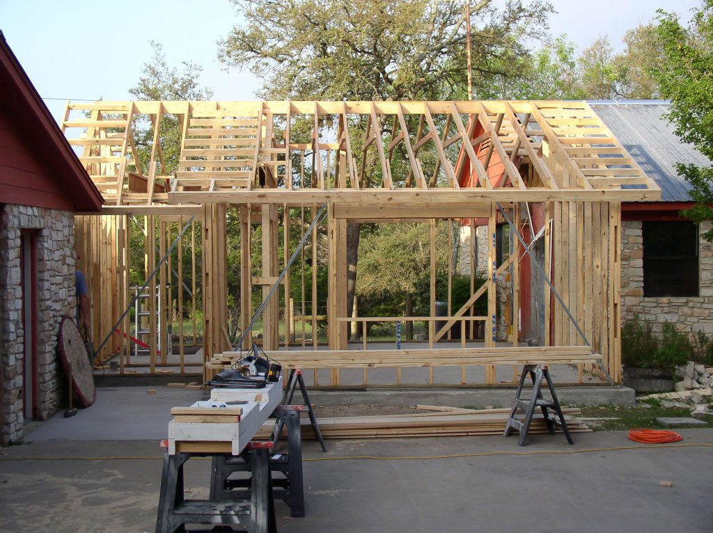Master suit framing stage of home addition in Austin, TX