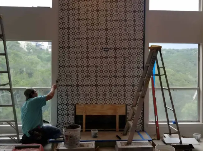 Home renovation project-fireplace tile inside an Austin area home.